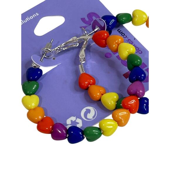 Claires New Heart Rainbow Hoop Earrings Leverback Pierced 2 Incch - Picture 3 of 6